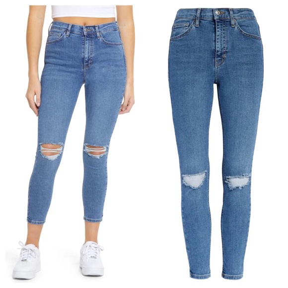 Topshop Denim - Topshop Jamie Moto Distressed Ankle Jeans | Size 30 | Medium Wash